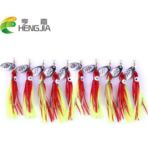 HENGJIA 10pcs/lot 8g Metal Fishing Lure Spoon Spinner Bait Fishing Tackle Paillette Hard Bait Isca Artificial Feather hook