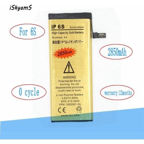 ISkyamS 1x 2850mAh 0 zero cycle Replacement Gold Li-Polymer Battery For iPhone 6S 6 S Accumulator Batteries