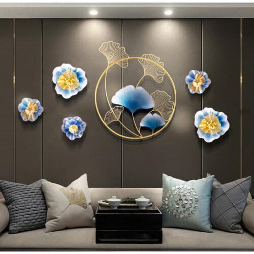 Chinese Wrought Iron Ring Ginkgo Biloba Wall Hanging Home Livingroom Wall Sticker Crafts Porch Corridor Wall Mural Decoration