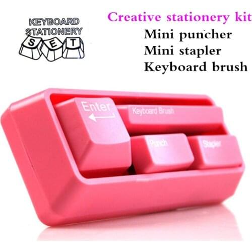 Creative stationery kit Portable Stapler puncher set keyboard brush combo Office Stationery Mini Student Use Small