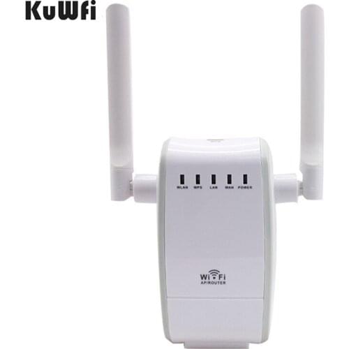 KUWFI 300Mbps Wifi Repeater with 2 RJ45 Port Dual Antenna Support Router Client Bridge Repeater AP Mode Wireless Repeater