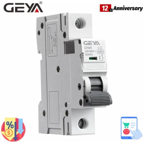 GEYA GYM9 1P 6KA Breaking Capacity MCB Din Rail 220V 400V Mini Circuit Breaker 6A-63A AC Type Factory Direct Manufacturer