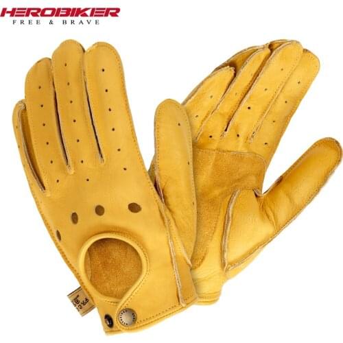 HEROBIKER Motorcycle Gloves Genuine Leather Moto Palm Protective Gears Motobike Anti-Fall Touch Screen Motocross Gants