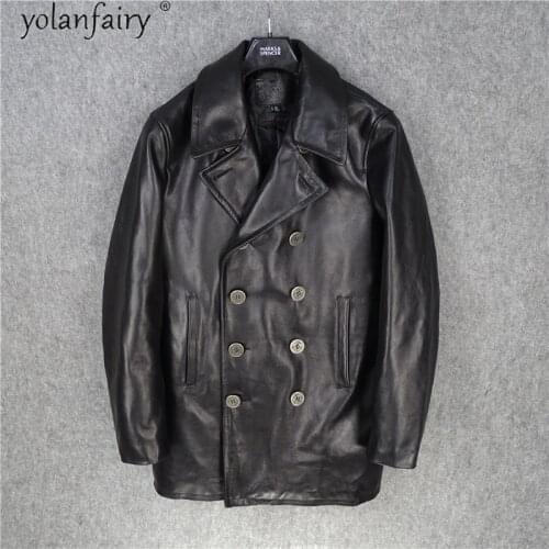 Genuine Leather Jacket Men Autumn Winter Real Cow Leather Trench Coats Mens Jackets High Quality 2021 Chaqueta Cuero Hombre