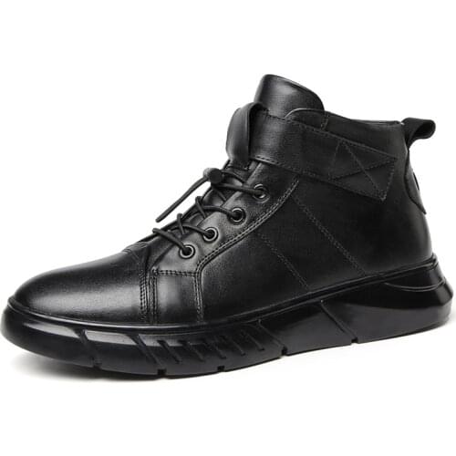 2019 Black Leather Shoes Men Warm Winter Boots Cool Young Men Fashion Plush Boots Men Casual Shoes Male Winter Footwear