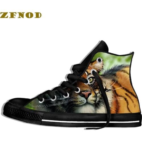 Mens 3D Pattern Tiger Head Print Shoes Painted Style Interesting Funny Design Mens Sneaker