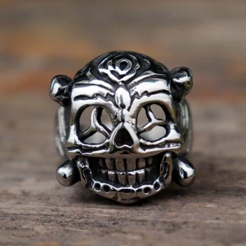 Mens Stainless Steel Ring Ethnic Retro Style Mexican Skull Biker Rings Rock Punk Jewellery