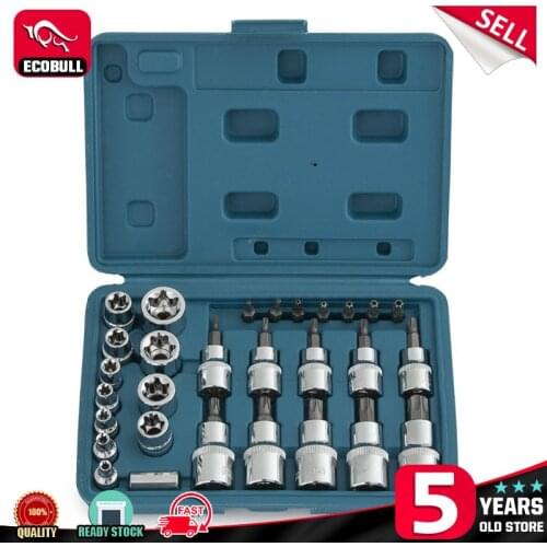 29Pcs Security Star Torx Socket Bit Set Tamper Proof Ratchet Screwdriver Set 1/4" 3/8" 1/2" Chrome Vanadium Steel