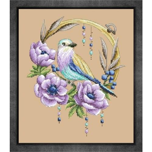 Bird on wreath cross stitch kit flower aida fabric 18ct 14ct 11ct flaxen linen cotton thread embroidery kits DIY craft set