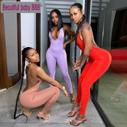 Nibber sexy Low chest depth v skinny jumpsuit female street quality elastic sleeveless romper party activity backless bodysuit