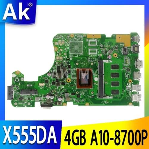 New X555DA 4GB RAM/A10-8700P CPU Motherboard For ASUS X555 X555YA X555YI X555D X555DG X555YI X555DA Laotop Mainboard Motherboard