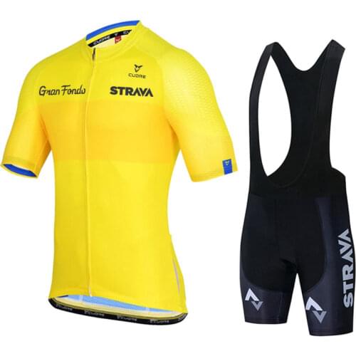 New Yellow 2020 STRAVA Pro Ciclismo Mens Bike Cycling Team Short Sleeve Maillot Riding Suit Summer Breathable Bike Suit Set