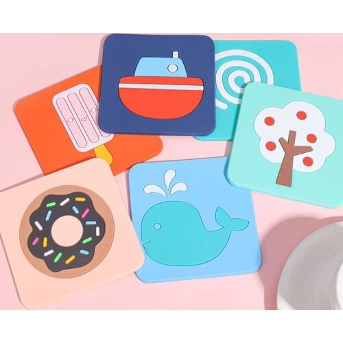 1 Pieces Lytwtws Novelty Soft Square Silicon Heat Insulation Cup Pads Table Cartoon Place Mat Placemat Coaster Drink Coasters