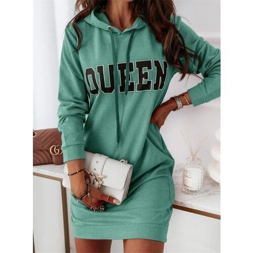 Autumn Hooded Loose Dresses for Women Sexy Hoodies Dress Casual Long Sleeve Letter Printed Women Harajuku Dress Plus Size