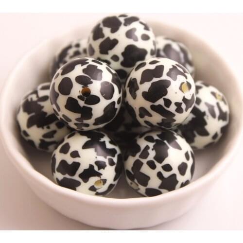 OYKZA Newest 20mm 100pcs Fashion Ivory Color Acrylic Solid Beads Print Cow Beads for Chunky Girls Necklace Jewelry