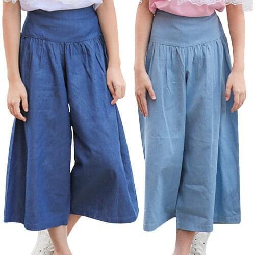 Oyolan Girls Jeans for Kids Denim Pants Teenage Jeans for Girls Wide Leg Pants 10 12 Year Elastic High Waist Children Trousers