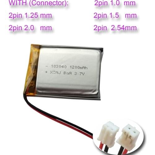 XINJ 3.7V 1200mAh Rechargeable Li-Po Polymer Li Battery 103040 2pin JST-PH 1.5mm 2.0mm 2.54mm For Game Player GPS Sat Nav Camera
