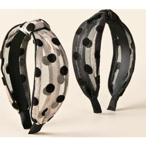 Korean Fashion Headband Headdress Ins Simple Mesh Polka Dot Printing Knotted Hairband Spring Summer New Ladies Hair Accessories