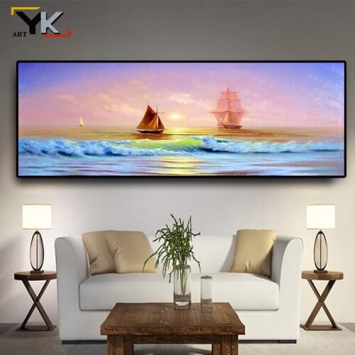 Drop-shipping Modern Wall Art Canvas Seascape Poster Nordic Wall Picture for Living Room Boat Sea Canvas Painting Unframed