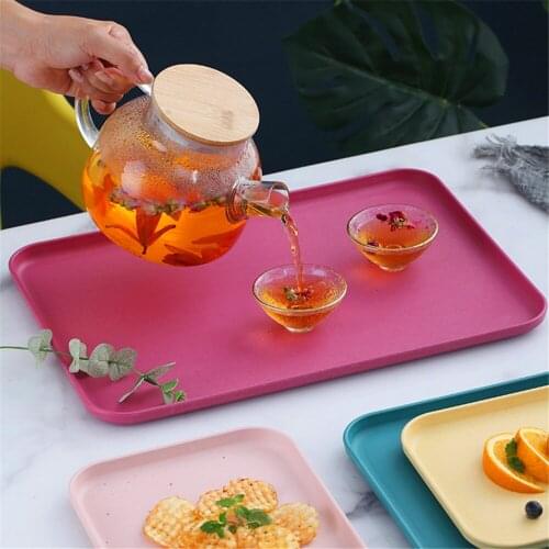 Rectangle Wheat Straw Tray Cup Tea Fruit Plastic Tray use for Cake Bread Environmental Protection Health Barbecue Tray Household
