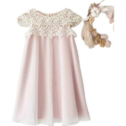 Puffy Pink Lace Flower Girl Dress Girl Satin Lace First Communion Dresses Flower Appliques Baby Little Bride Dresses