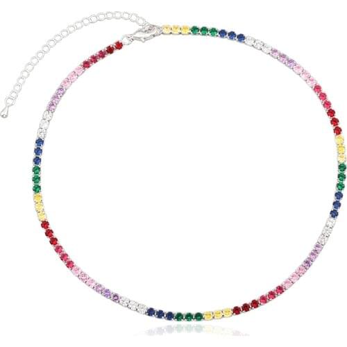 Rainbow Tennis CZ Chain Filled Gold Choker Necklaces Mixed Color Summer Jewelry for Women Short Necklace Wholesale/Dropshipping