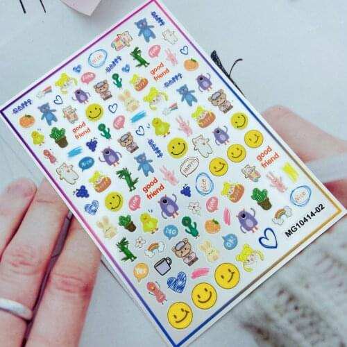 DIY Back Glue Adhesive 3d Japanese Style Nail Stickers Energy Bears& Smiles Dry Nail Decals Manicure Nail Art Women Girls Gifts