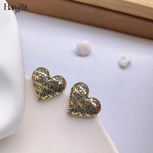 Korean Version of Exquisite Retro Peach Heart Five-pointed Star Short Distressed Copper Metal Earrings for Women Girls Jewelry