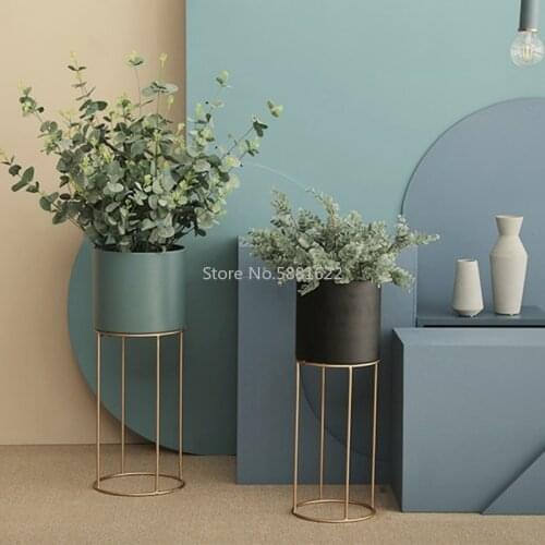 Nordic Modern Metal Wrought Iron Bracket Flower Pots Floor Flower Stand Flower Ornaments Living Room Home Decorations Artificial