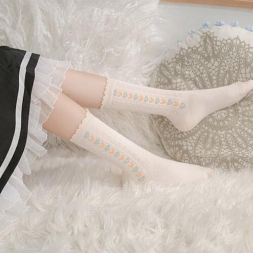 Japanese Lolita Sweet Girl Bubbles Ruffle Soild Socks JK Unfirom Socks Heart Haori Cotton Piles Of Socks Maid Stockings Women
