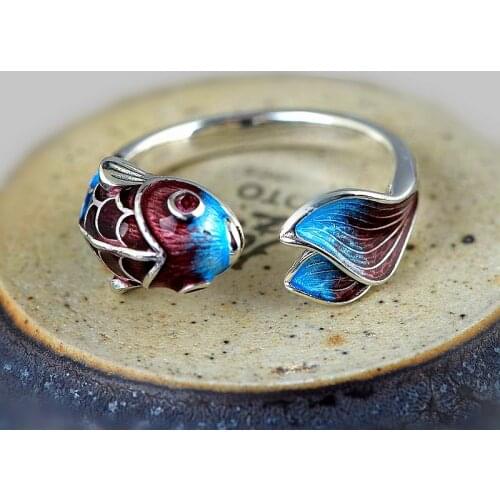 YIZIZAI Vintag Fish Cyprinoid Lotus Flower Silver Plated Ring Accessories Adjustable Antique Rings Jewelry Gifts Women Anillos