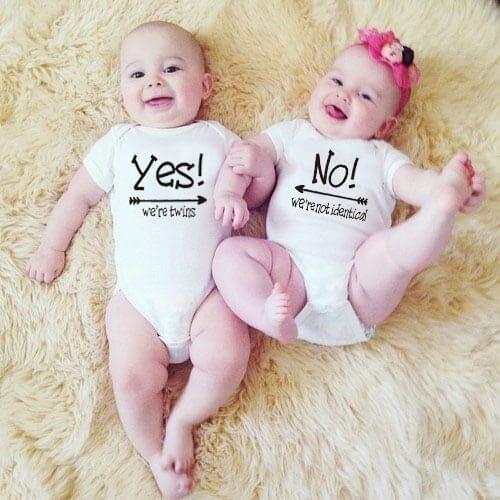 Funny Cotton Baby Bodysuits Twins Baby Clothing Boys and Sisters Twins YES! We're Twins NO! We're Not Identical Onesie Wear