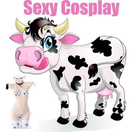 Funny Dalmatian Milk Leopard Cosplay Costume Anime Sexy Kawaii Mini Cow Bikini Lingerie Full Set Headband Ear with Tail Stocking
