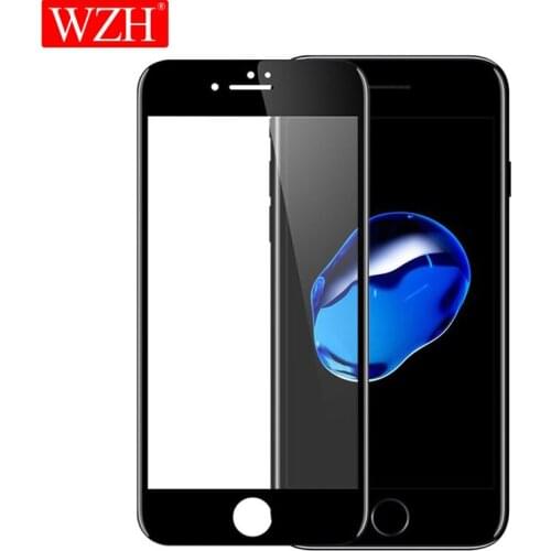 WZH For iPhone 6 6s 7 8 XS 3D Soft Edge Full Cover Glossy Carbon Fiber Tempered Glass Screen Protector Film For iPhone 7 8 Plus