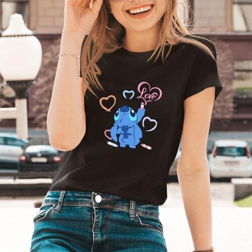 Women T-shirt Cartoon Printing Disney Harajuku Tshirt Kawaii Short Sleeve Fashion Black White Tee Causal Outdoor Style Drop Ship