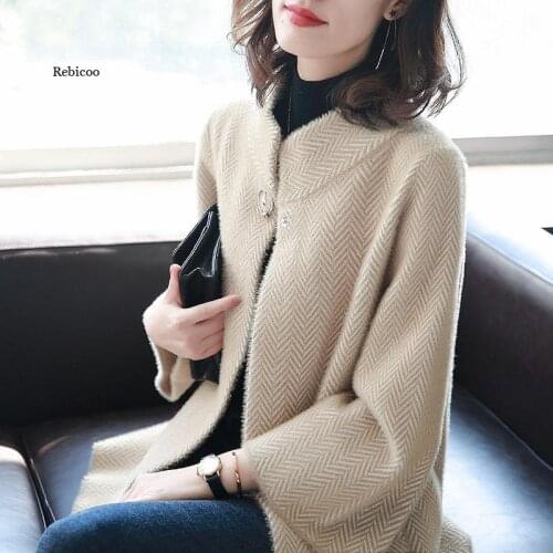 Womens Autumn and Winter Long-Sleeved Jacket Sweater Mink Fur Cardigan New Tops Korean Loose Casual Outerwear