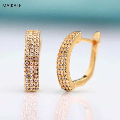 MAIKALE Luxury Copper Zirconia Stud Earrings For Women 585 Rose Gold High Quality Korean Fashion Jewelry wholesale lots bulk