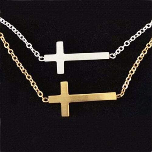Fashion stainless steel Inverted cross necklace for Women Gold Color Chain Statement Necklace Jewelry collar mujer BFF
