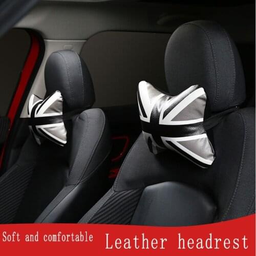 Union Jack Car Pillow Neck Headrest For MINI Cooper PU Leather Universal Head Rest Cushion Pad Auto Styling Accessories Cotton