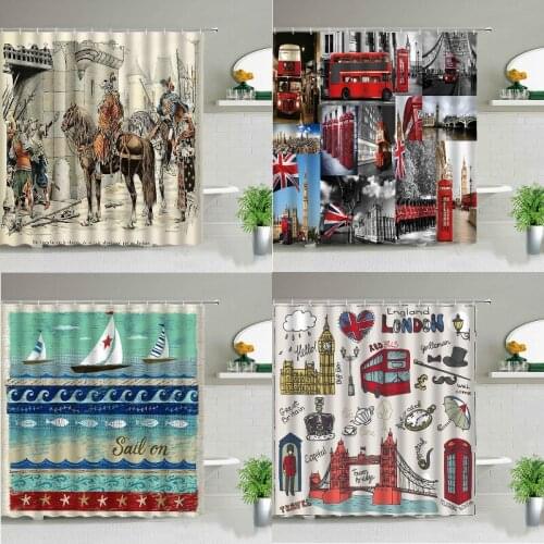 Retro style building car For bathroom Shower curtain Bath mat Curtains in the bathroom curtains for bath shower Shower curtain