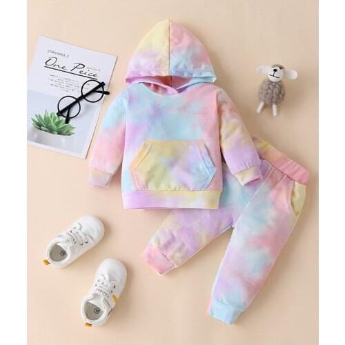 Toddler Baby Boy Girls Clothes Hooded Spring Tie Dye Print Hoodies+Pants Toddler Kids Children Tracksuits Clothing Set