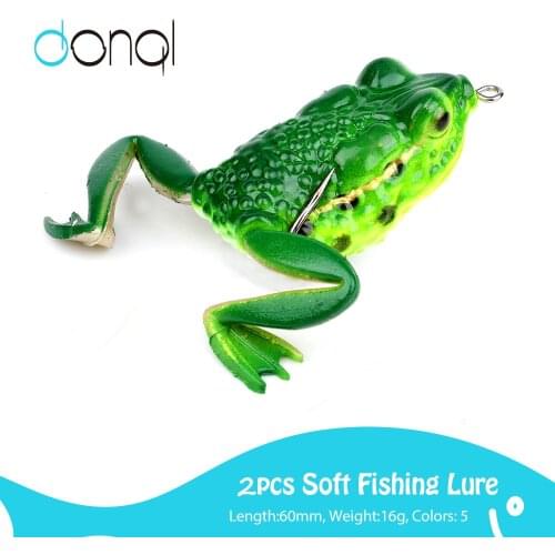 DONQL 2PC Soft Frog Fishing Lure Silicone Bait Top Water Ray Frog With Double Hooks Artificial Soft Bait