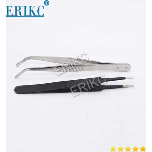 ERIKC Fuel Diesel Injector Shims Gasket Stainless Steel Tweezers , Curved Straight Tweezers Repair Tools for bosch denso delphi