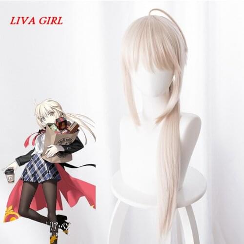 Fate/Grand Order Okita Souji Cosplay Wig for Women 70cm Long Straight Heat Resistant Synthetic Hair Majin Saber Wig Anime Beige