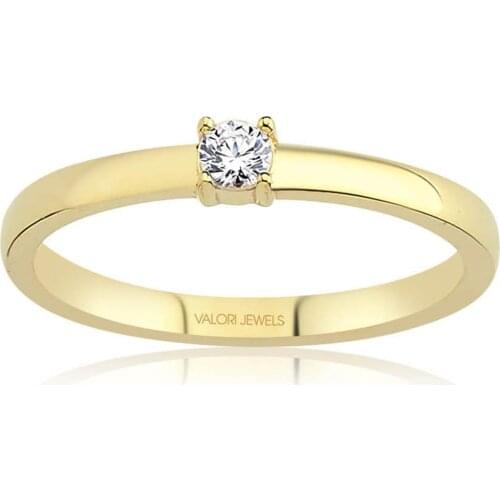 Valori Jewels 0.11 Carat, Zirconia White Round Gemstone, Gold Plated, Sterling Silver Solitaire Ring