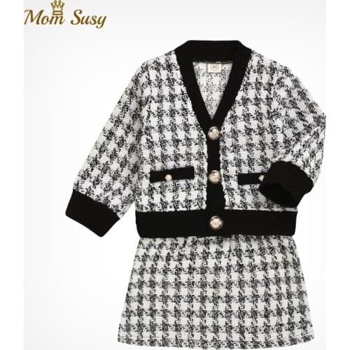 Baby Girl Clothes Set Cotton Infant Toddler Girls Plaid coat+Skirt 2PCS Spring Autumn Winter Formal Knitted Clothing sets Outfit