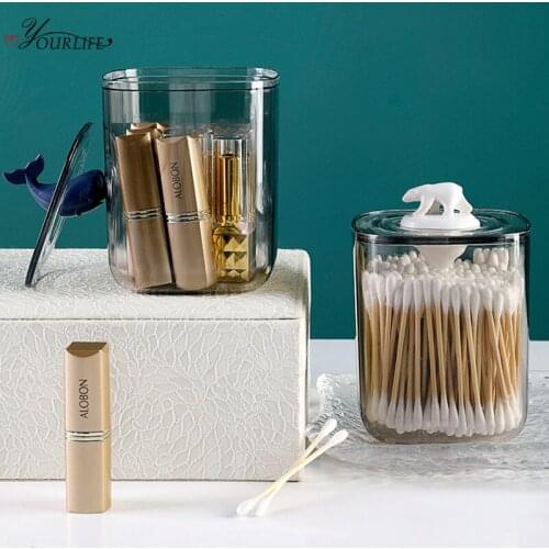 OYOURLIFE Creative Transparent Makeup Box With Cover Desktop Make Up Cotton Cotton Swabs Lipstick Organizer Jewelry Beauty Case