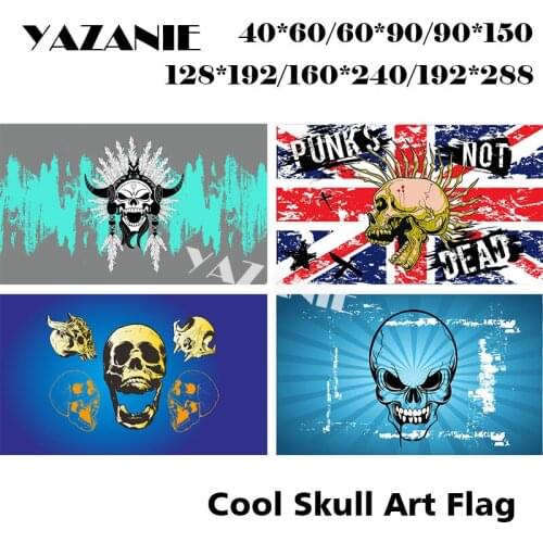 YAZANIE Any Size Cool Skull Art Flags and Banners Scary Skull Terror Skull Punks Not Dead Skull Head Double Sided Custom Flags