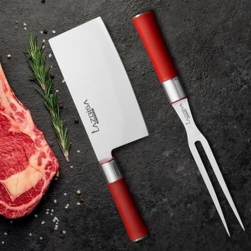 Lazbisa Knife Set Kitchen Knife Set Meat Vegetable Bread Chef Knife Red Craft Serie Chinese Line Long Fork