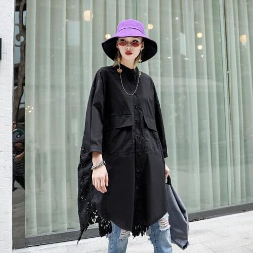 New Street Womens Spring and Autumn Fashion Casual Plus Size Fat mm Back Crocheted Fashion Shirt